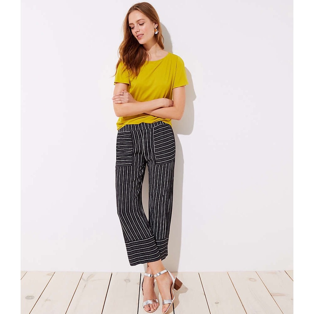 LOFT Petite Mixed Stripe Wide Leg Pants XS